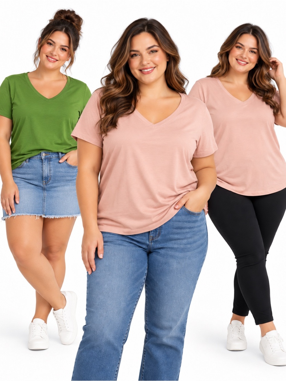 3 Top Bundle XL Green V Neck + 2 Pink Time and Tru Tees